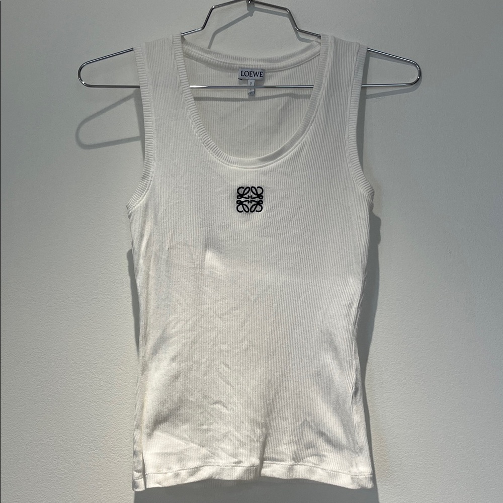 Loewe White Ribbed Tank with Black Anagram Logo